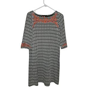 THML Anthropologie Embroidered Black White Shift Dress Size S Long Sleeve
